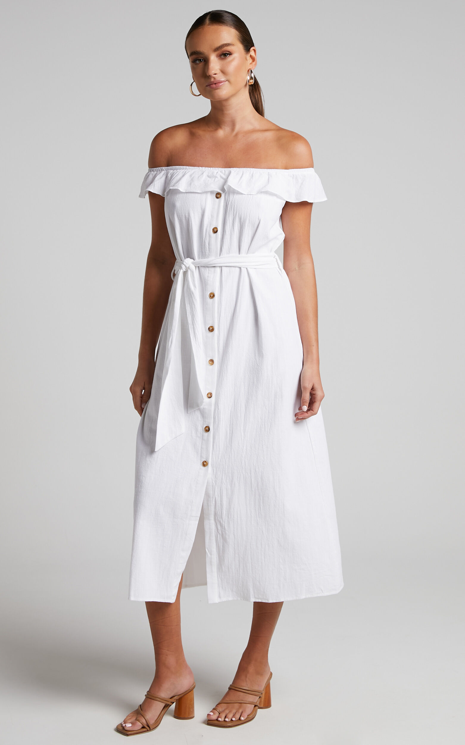 Button down off the shoulder dress top