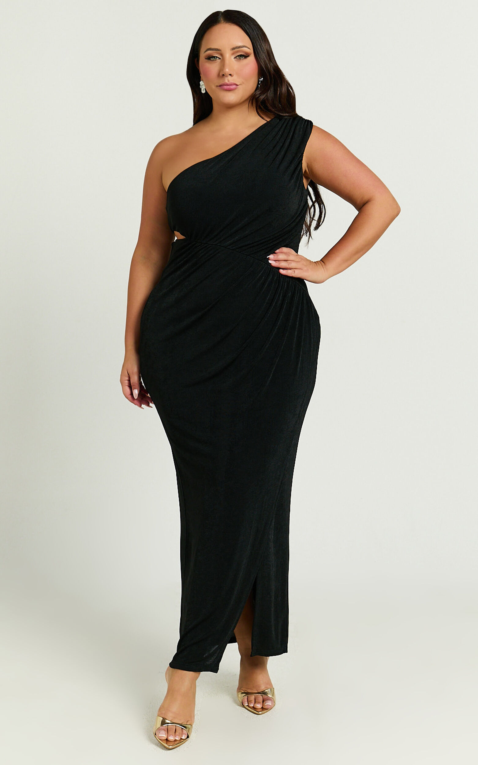 Cristle Midi Dress - One Shoulder Side Cut Out Thigh Split