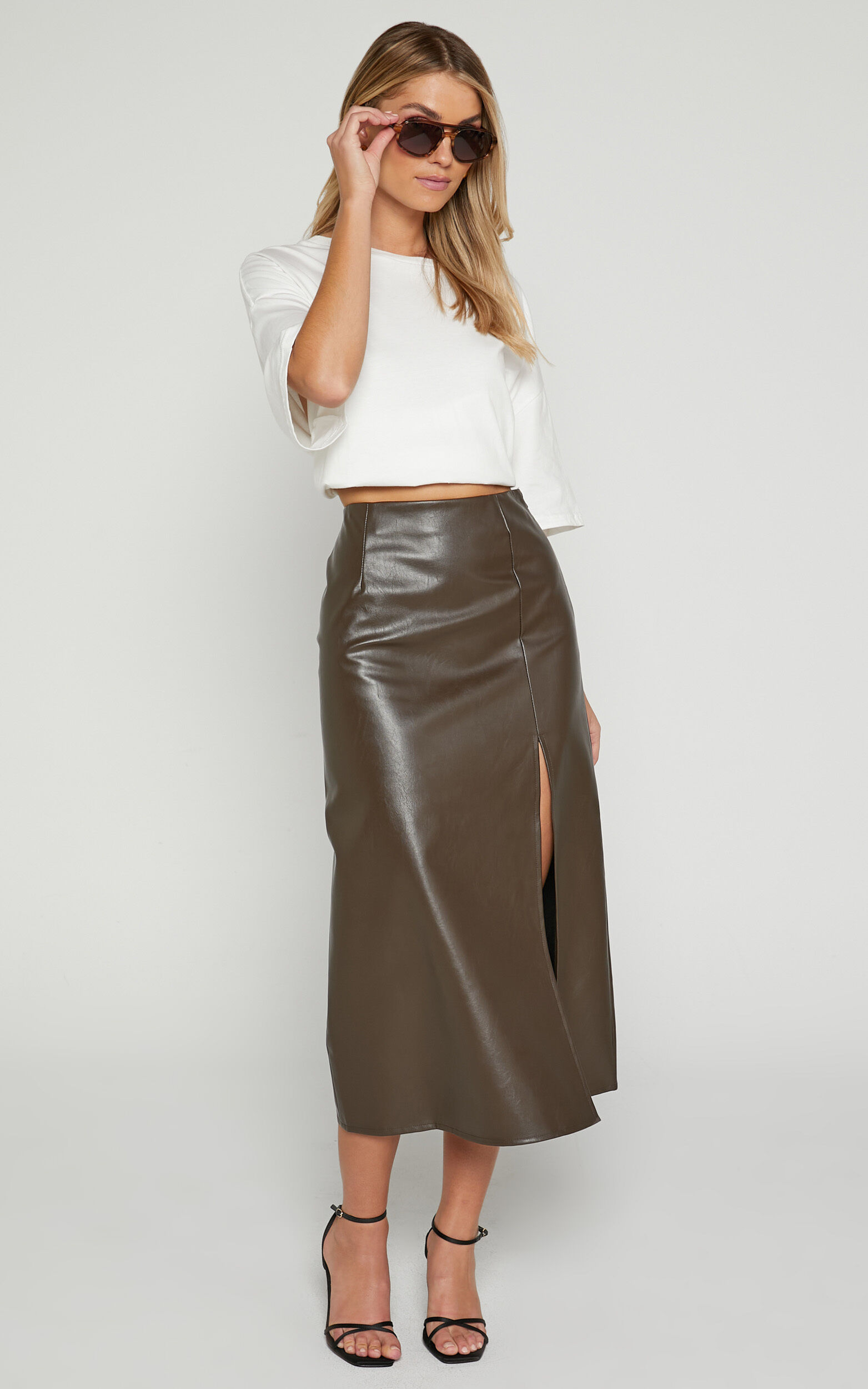 Brown leather skirt nz clearance