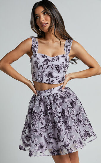 Camilia Two Piece Set - Sweetheart Top and Full Mini Skirt in Purple