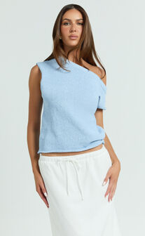 Marilou Top - Knit Off Shoulder Top in Pale Blue