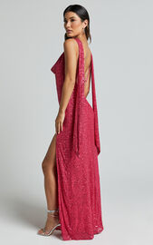 Malisha Maxi Dress - Sequin Cowl Neck Backless Dress in Pink | Showpo USA