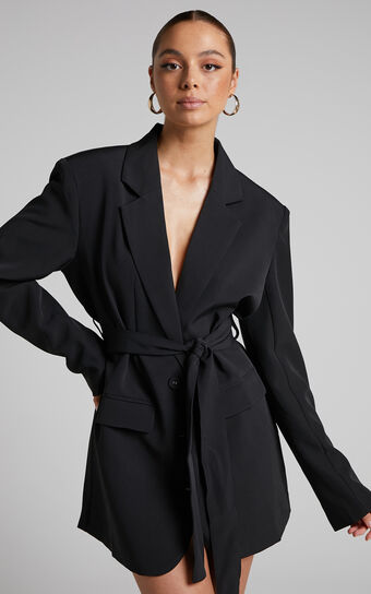 Denali Mini Dress - Tie Waist Blazer Dress in Black