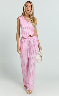 Layla Top - Wrap Over Top in Pink Stripe