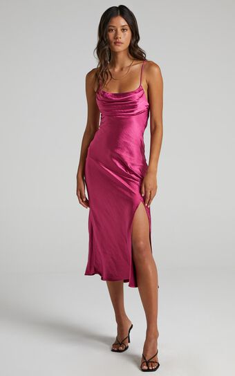 Monica Dress in Fuchsia Satin
