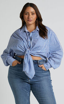 Jaycey Shirt - Long Sleeve Pocket Detail Shirt in Navy Stripe