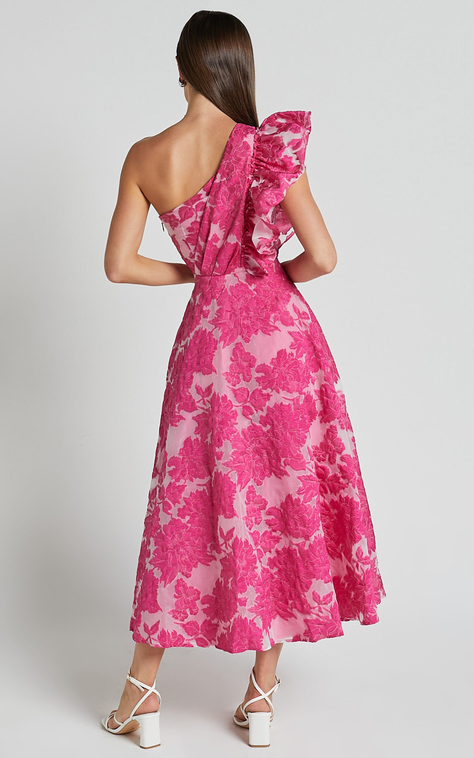 Alfreda Midi Dress - One Shoulder Ruffle Detail Brailey