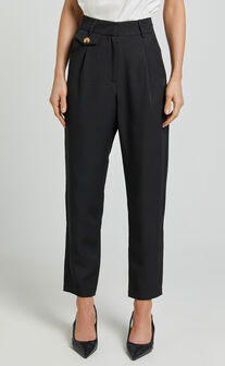 Suri Cropped Pant - High Waisted Tapered Tailored Pant With Pocket Detail in Black