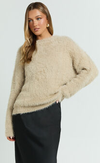 Joena Jumper - Fluffly Knit Jumper in Neutral