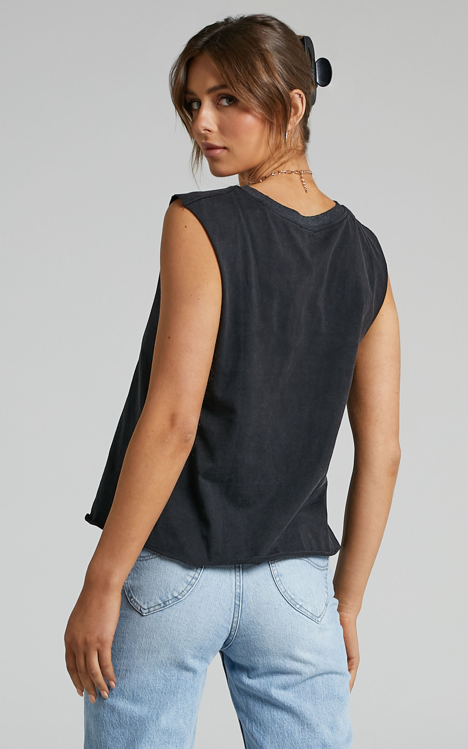 Gia Tee - High Neck Tshirt in Washed Black | Showpo EU