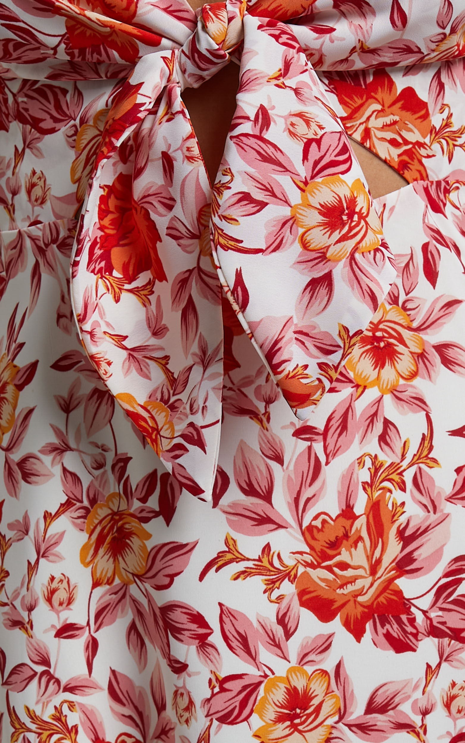 Red floral tie front dress store