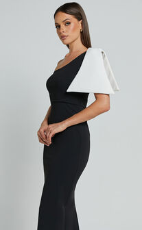 Adrianne Midi Dress - Bow Detail Dress in BLACK/WHITE