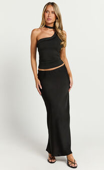 Augustine Maxi Skirt - Low Waisted Bias Cut Skirt in Black