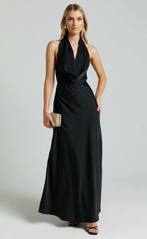 Helen Maxi Dress - Cowl Neck Slip in Black