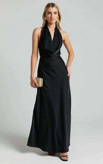 Helen Maxi Dress - Cowl Neck Slip in Black