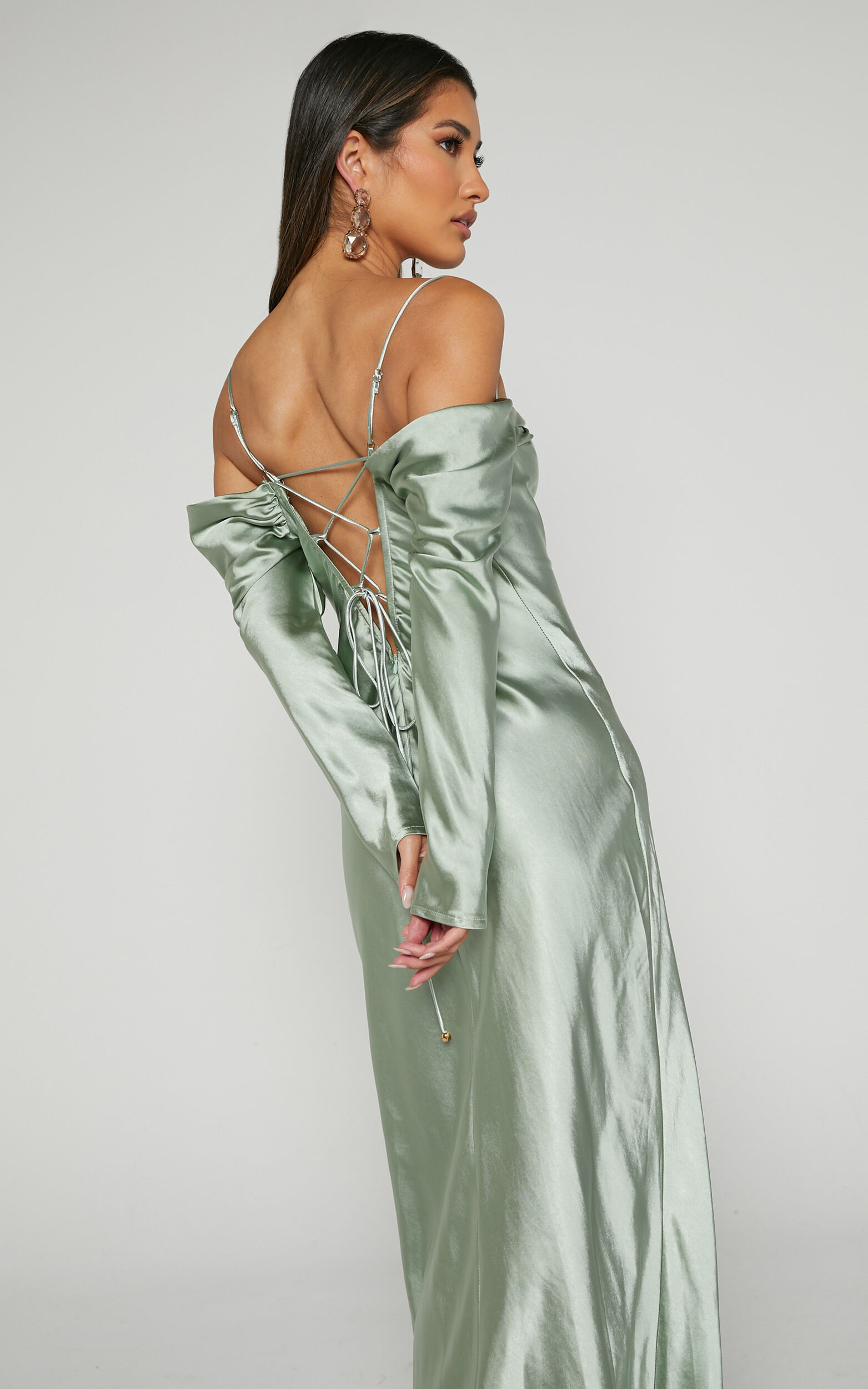 Mavey Midi Dress - Cowl Neck Long Sleeve Dress in Sage | Showpo USA