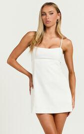 Lillith Mini Dress - Scoop Neck Tie Back Dress in Off White | Showpo USA