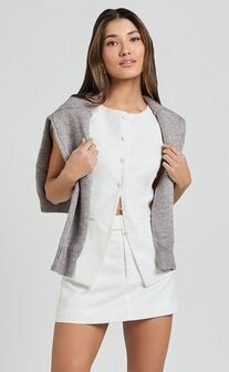Desi Top - Longline Crew Neck Vest Top in Warm White