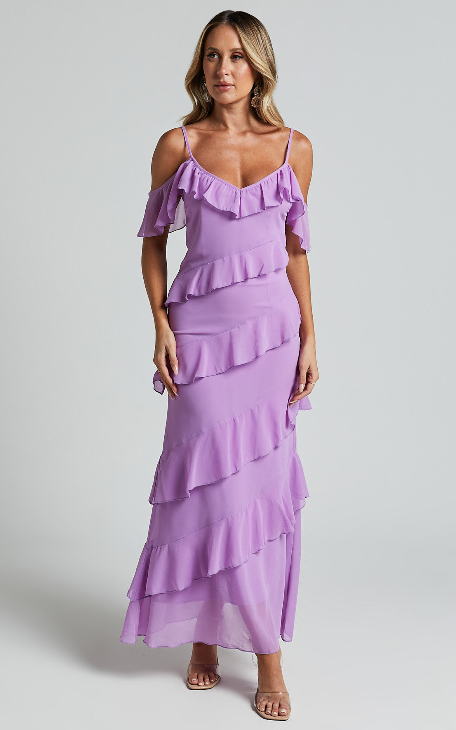Purple frill dress deals