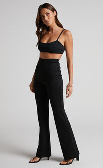 Hermina Pants - High Waisted Ponte Flare Pants in Black