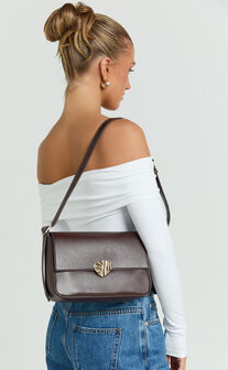 Leauna Bag - Hardware Detail Shoulder Bag in Brown