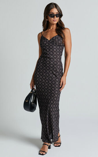 Brunita Midi Dress - V Neck Low Scoop Back Slip Dress in Sol De Cruz