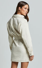 Lilianna Mini Dress - V Neck Long Sleeve Wrap Dress in Cream | Showpo USA