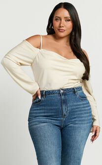 Julian Top - Off Shoulder Long Sleeve Cowl Neck Top in Ivory