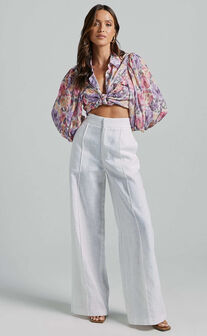 Larissa Trousers - Linen Look Mid Waisted Relaxed Straight Leg