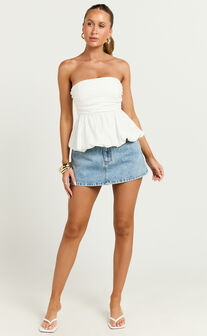 Karmen Top - Strapless Ruched Side Bubble Hem Top in Off White