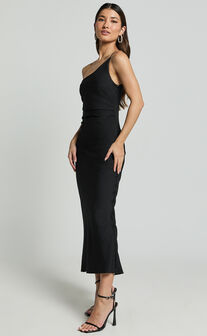 Devon Maxi Dress - One Shoulder Slip Dress in Black