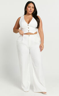 Izara Trousers - Mid Rise Relaxed Straight Leg Tailored Trousers in Warm White