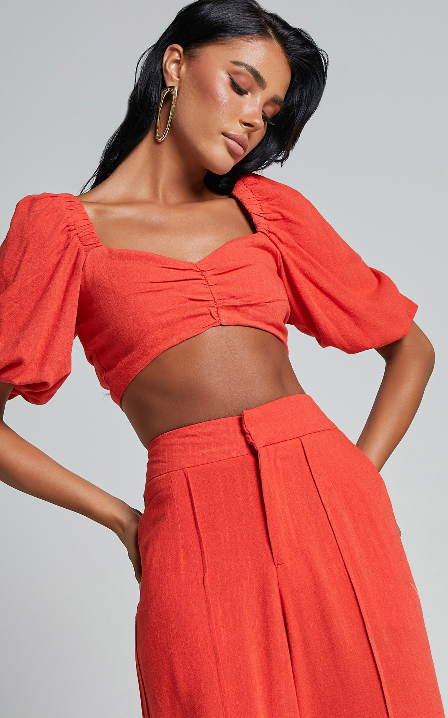 Orange puff hotsell sleeve crop top