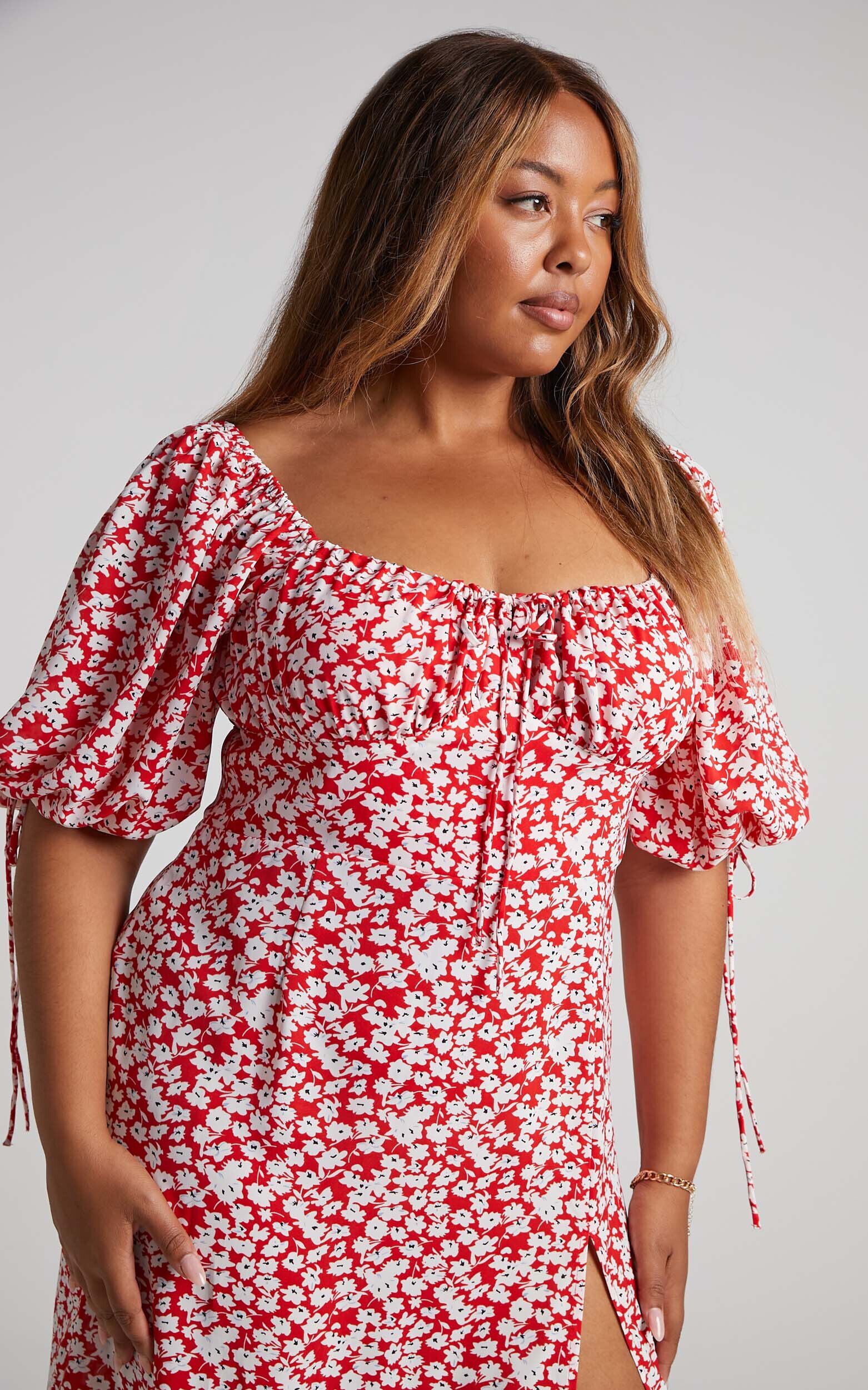 Narrated red ditsy discount floral midi dress