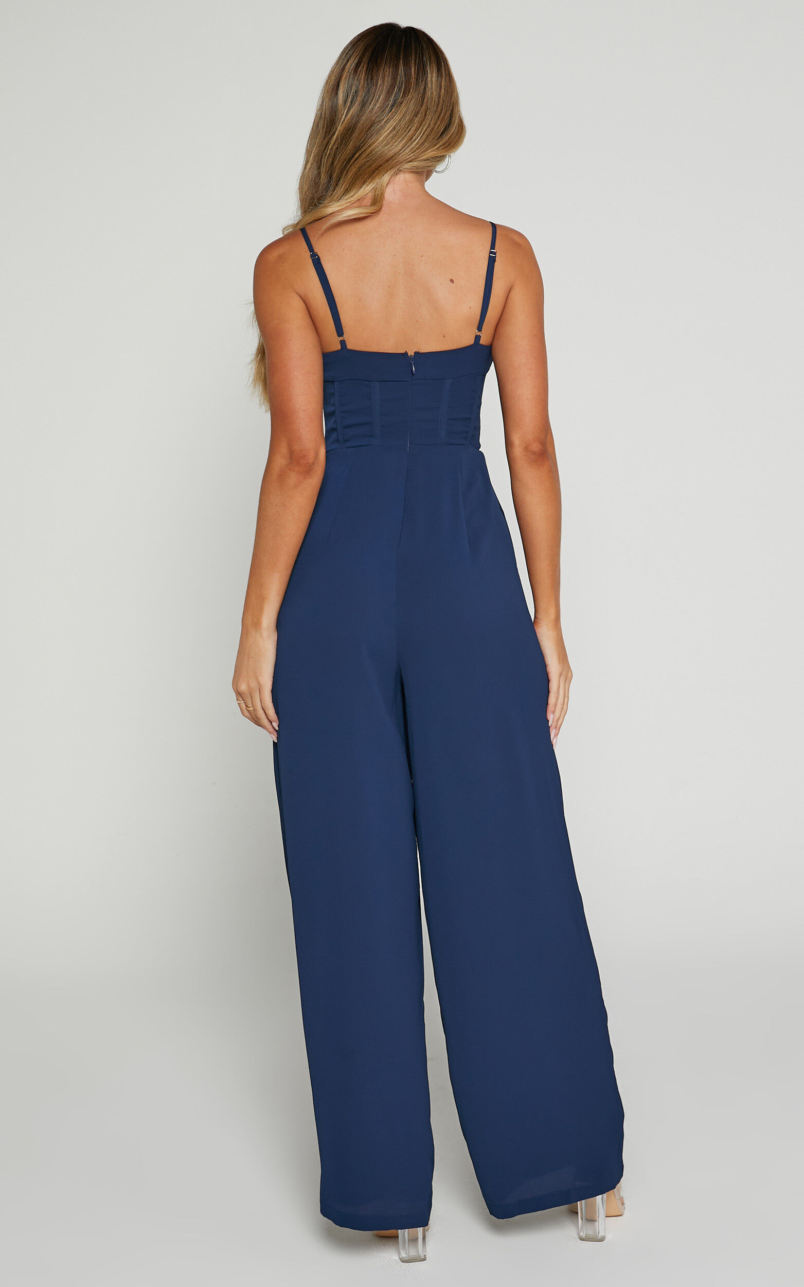 Cameron Jumpsuit Corset Bodice Wide Leg Jumpsuit in Navy