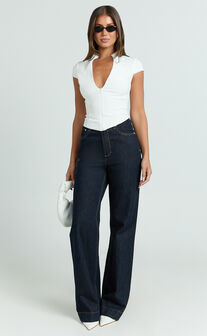 Duncan Top - Cap Sleeve Slit Neck Zip Front Top in White