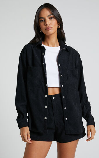 Hillevi Shacket - Corduroy Shacket in Black