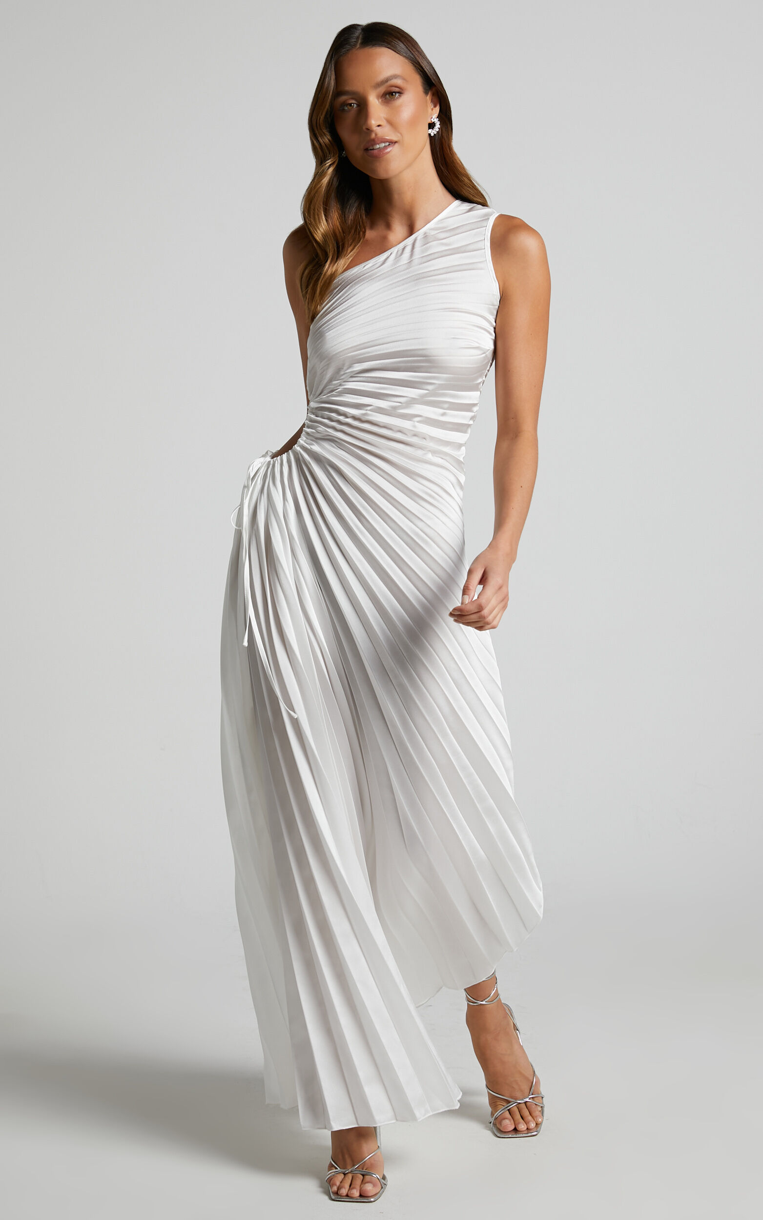 Kitsune Midi Dress One Shoulder Cut Out Dress in White Showpo USA