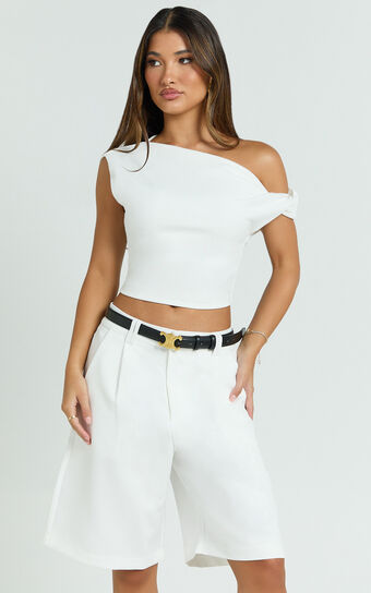 Swanson Top - Asymmetric Off Shoulder Crop Top in White