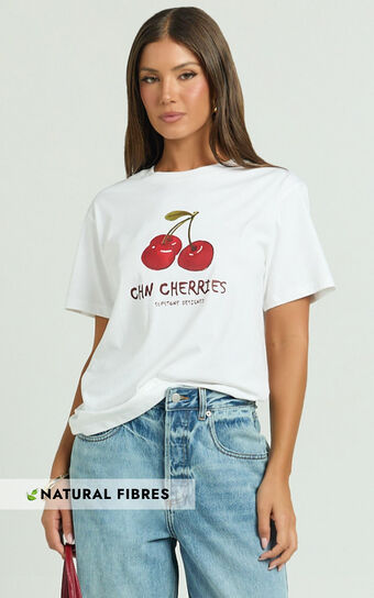 Dolce Top - Oversized Cherry  Print Tee in White