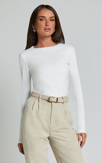 Alexie Top - Jersey Long Sleeve Scoop Neck Top in White