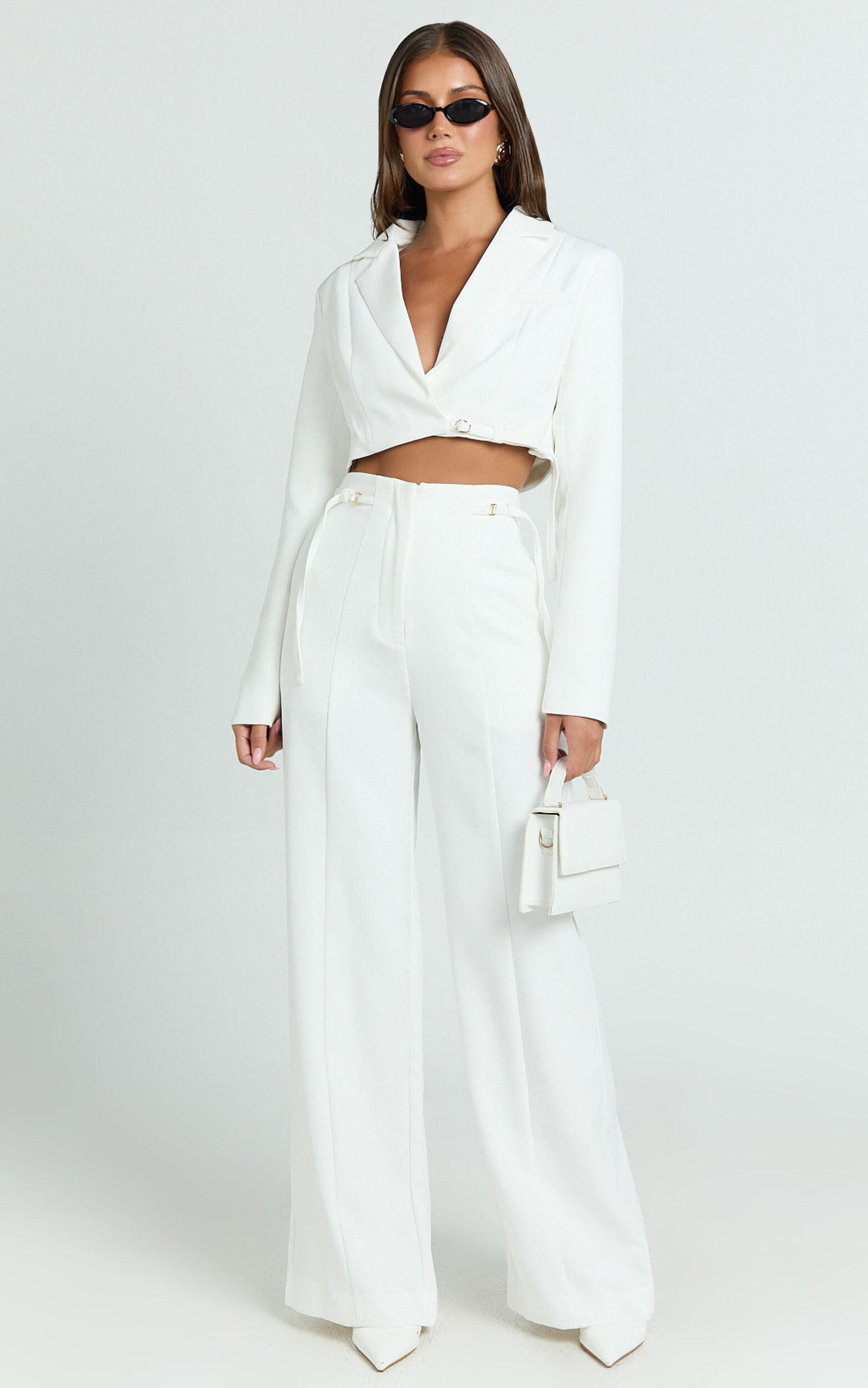 Chantelle Pants - Front Pleats Waist Buckle Straight Leg Pant in Off White - 04, WHT1