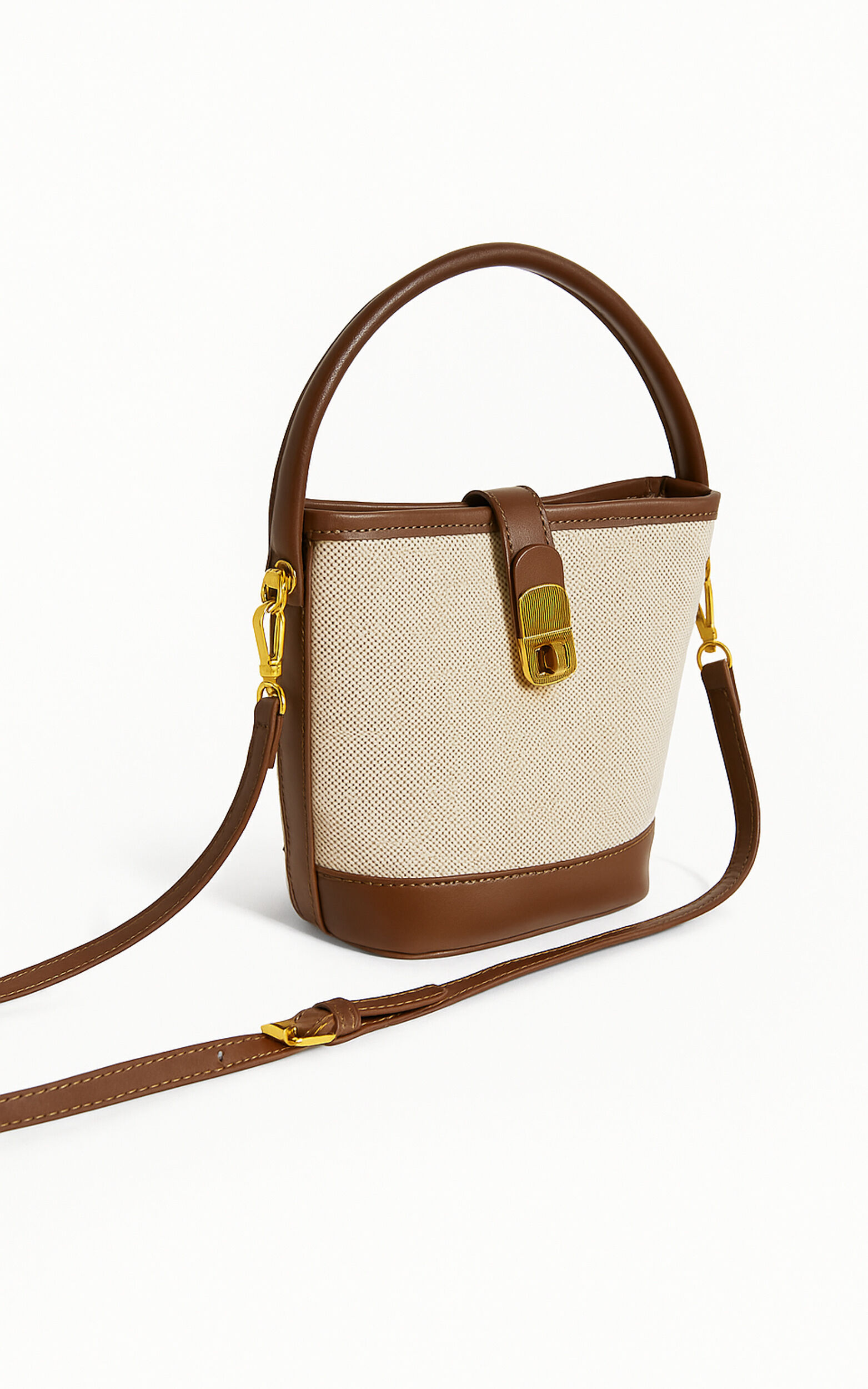 Mumbai Bag - Canvas & PU Bucket Mini Tote Bag in Tan/Natural - NoSize, BRN1