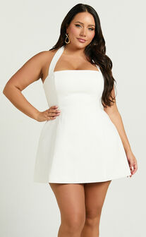 Dante Mini Dress - Halter Neck Tie Tulip Skirt Dress in Off White