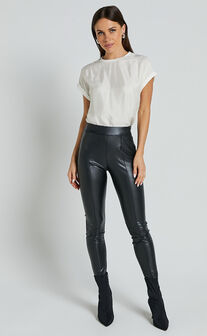 Sienna Pants - High Waisted Faux Leather Skinny Pants in Black