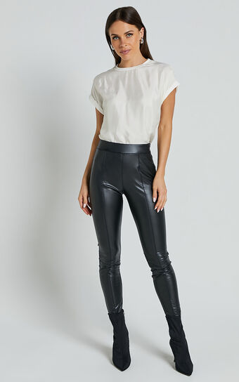 Sienna Pants High Waisted Faux Leather Skinny in Black Showpo