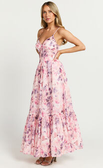 Amalie The Label - Martia Strappy Corset Flare Dress in Adeline Floral Print