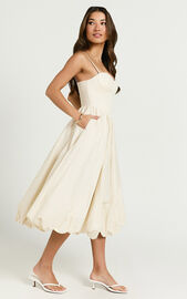 Kara Midi Dress - Strapped Bustier Bubble Hem Dress in Cream | Showpo