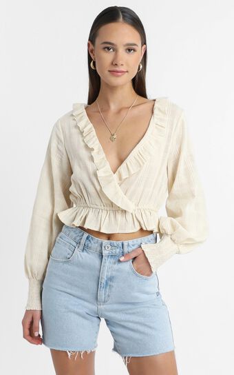 Luella Long Sleeve Top in Beige Check