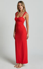 Tahlia Midi Dress - Sweetheart Ruched Dress in Red | Showpo